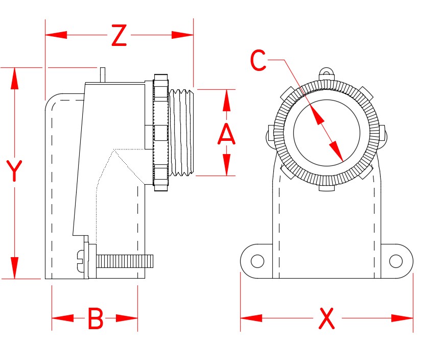 Stainless Steel Elbow Connector, LED lighting hardware, S0854-0010, S0854-0013, S0854-0020, S0854-0025, S0854-0032, Line Drawing